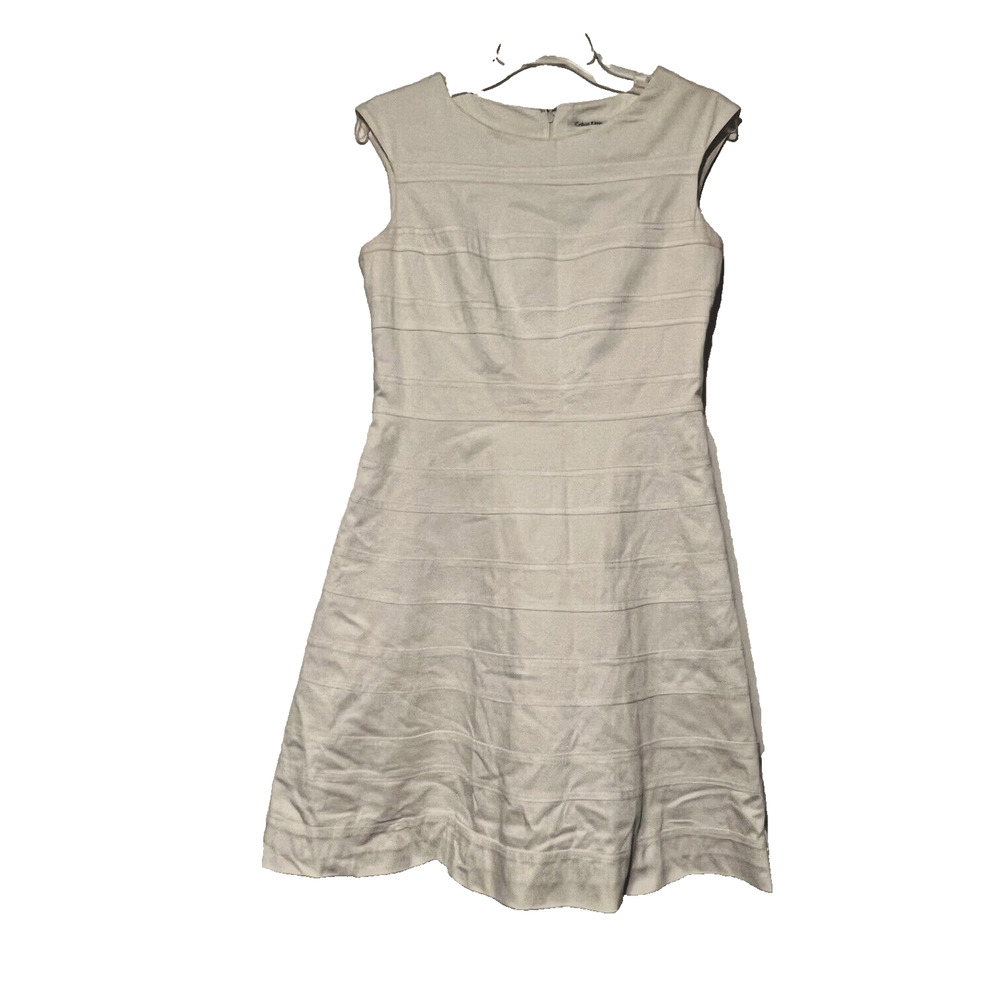 Calvin Klein A-Line Dress Womens 6 White Sleeveless Back Zip Fit & Flare Casual